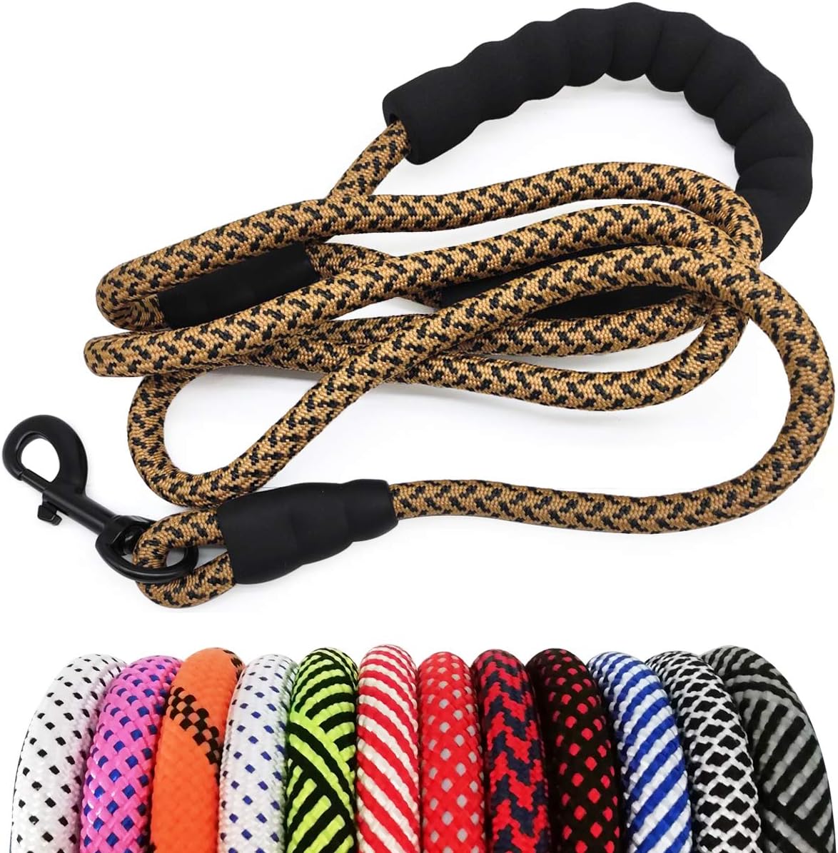 Heavy Duty Rope Dog Leash, 6 FT Nylon Pet Leash, Soft Padded Handle Thick Lead Leashes for Large Medium Dogs (Orange, 1/2" X 6Ft)