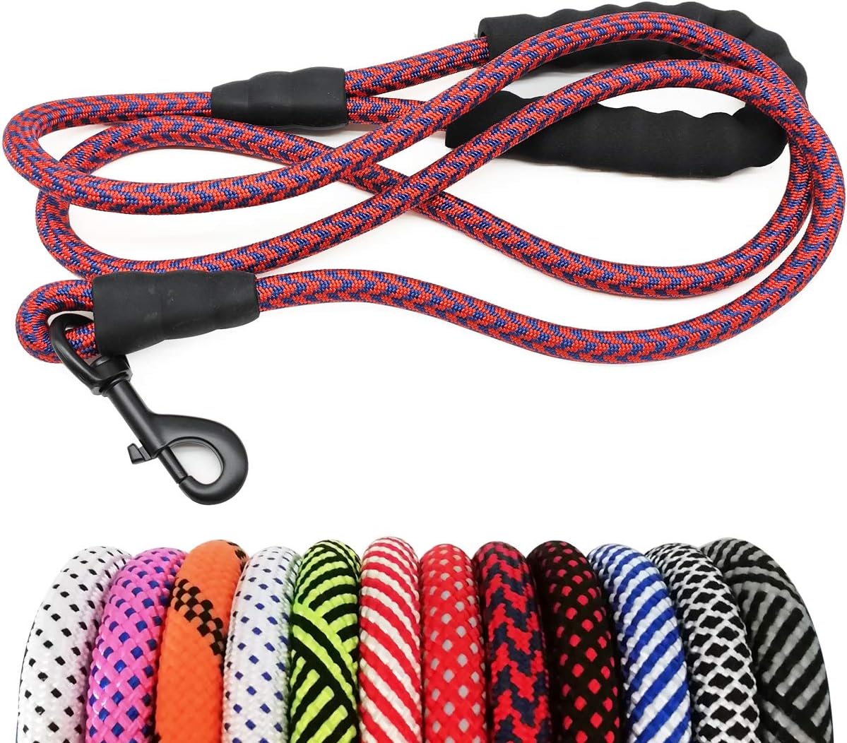 Heavy Duty Rope Dog Leash, 6 FT Nylon Pet Leash, Soft Padded Handle Thick Lead Leashes for Large Medium Dogs (Orange, 1/2" X 6Ft)