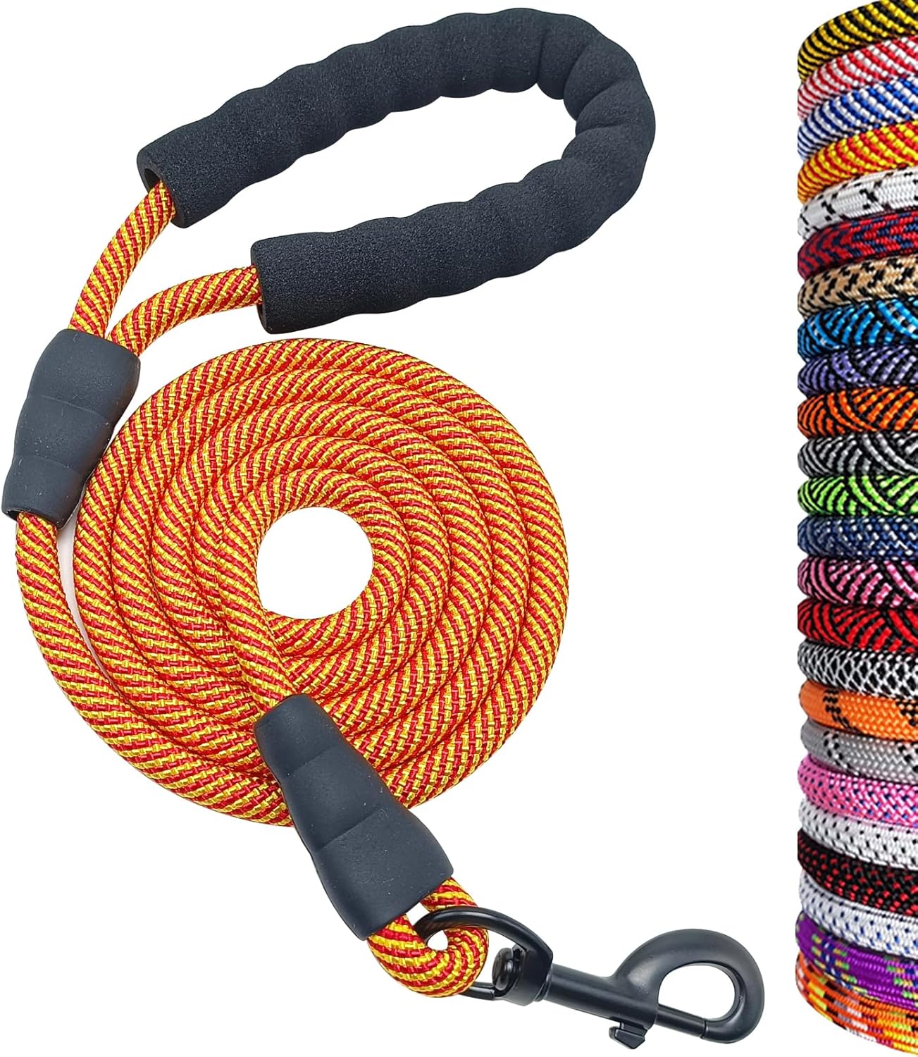Heavy Duty Rope Dog Leash, 6 FT Nylon Pet Leash, Soft Padded Handle Thick Lead Leashes for Large Medium Dogs (Orange, 1/2" X 6Ft)