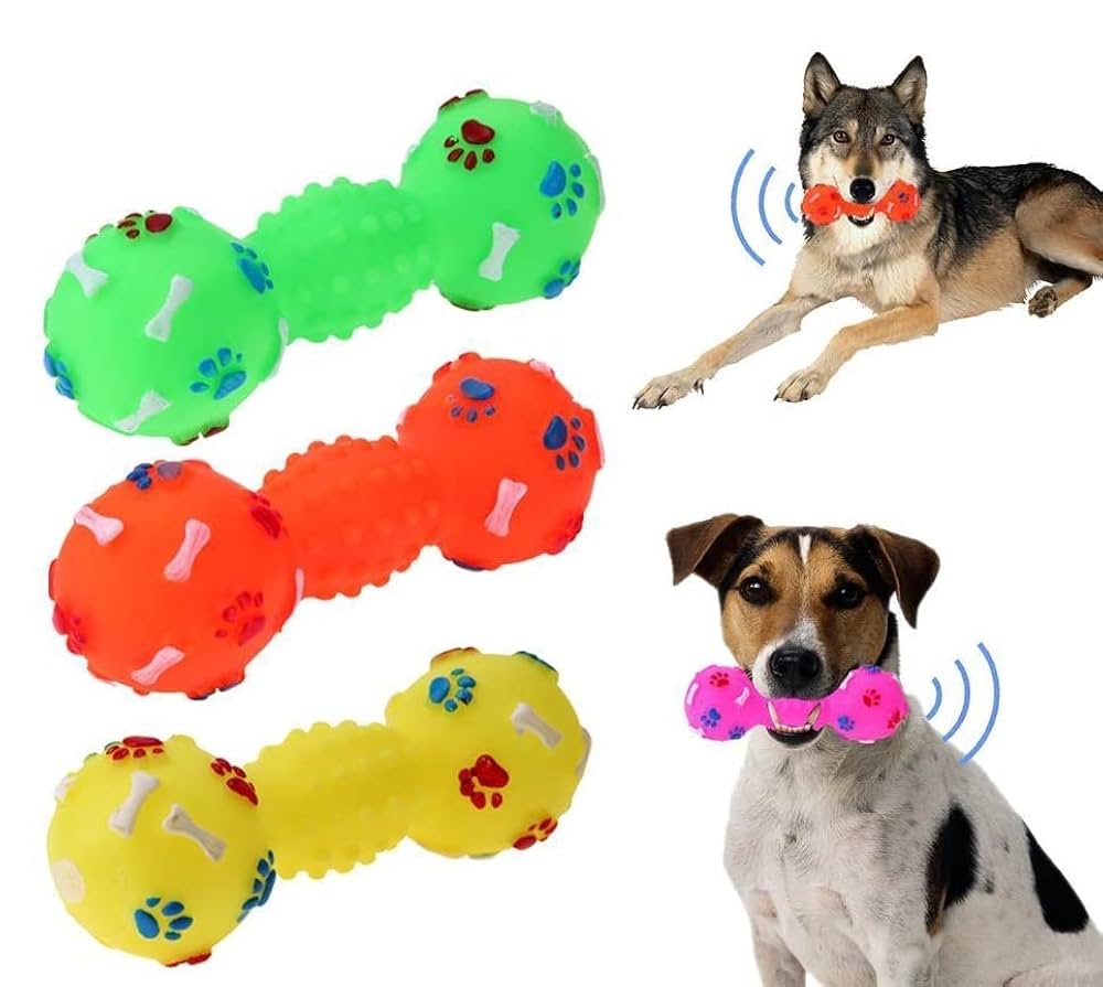 Pups & Pets Interactive Dog Toys – Dumbbell & Paw Ball  with Squeaker
