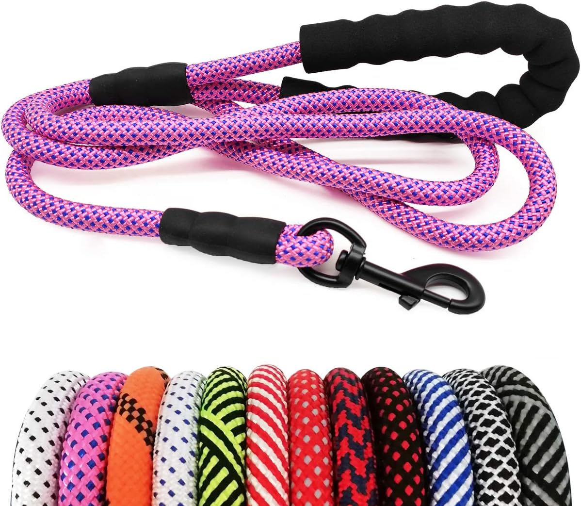 Heavy Duty Rope Dog Leash, 6 FT Nylon Pet Leash, Soft Padded Handle Thick Lead Leashes for Large Medium Dogs (Orange, 1/2" X 6Ft)