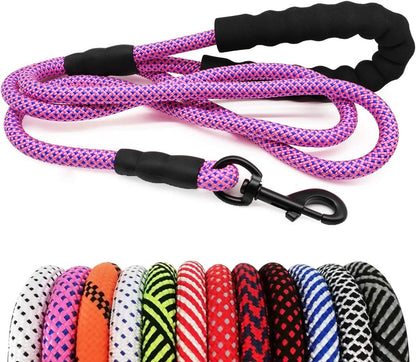 Heavy Duty Rope Dog Leash, 6 FT Nylon Pet Leash, Soft Padded Handle Thick Lead Leashes for Large Medium Dogs (Orange, 1/2" X 6Ft)