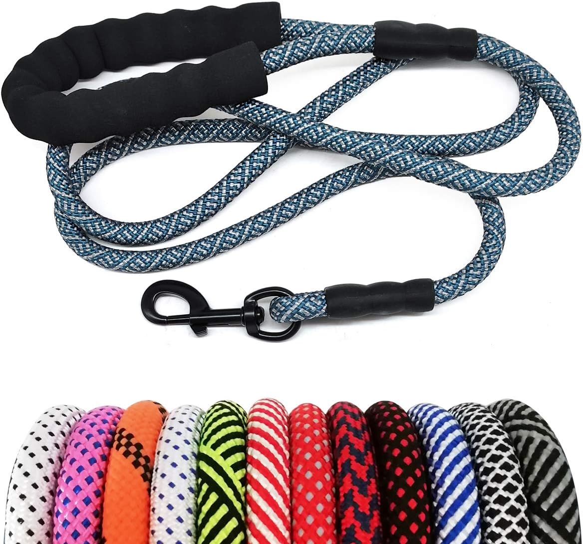 Heavy Duty Rope Dog Leash, 6 FT Nylon Pet Leash, Soft Padded Handle Thick Lead Leashes for Large Medium Dogs (Orange, 1/2" X 6Ft)