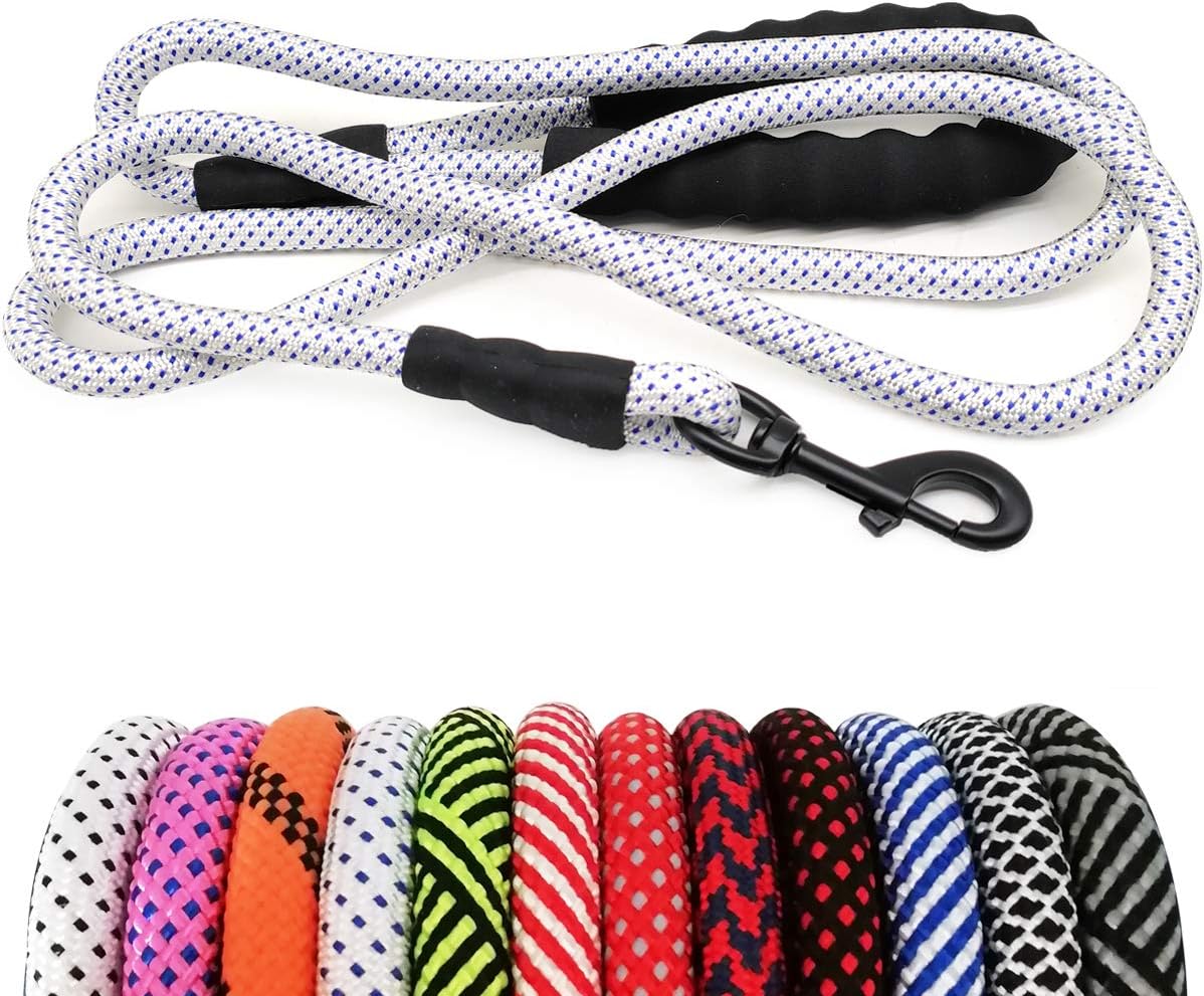 Heavy Duty Rope Dog Leash, 6 FT Nylon Pet Leash, Soft Padded Handle Thick Lead Leashes for Large Medium Dogs (Orange, 1/2" X 6Ft)