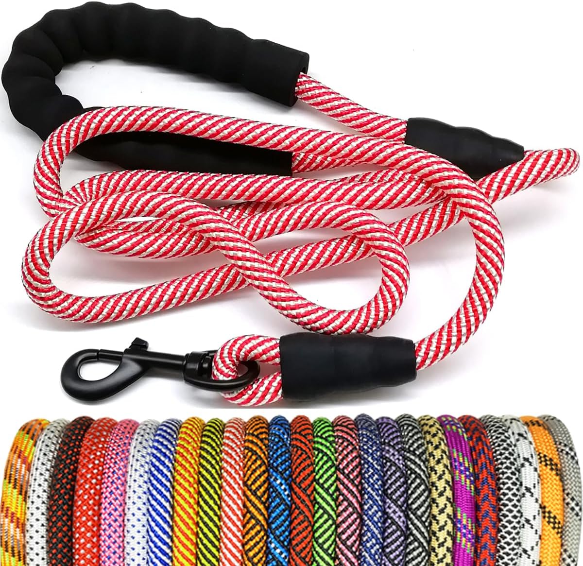 Heavy Duty Rope Dog Leash, 6 FT Nylon Pet Leash, Soft Padded Handle Thick Lead Leashes for Large Medium Dogs (Orange, 1/2" X 6Ft)
