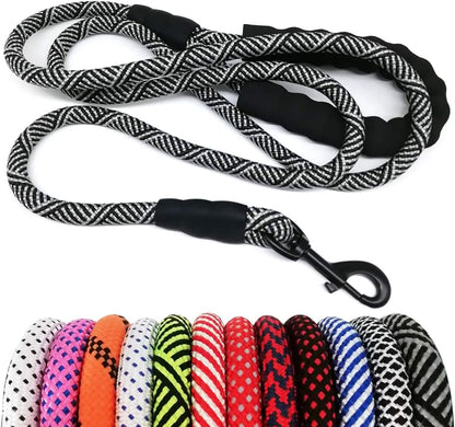 Heavy Duty Rope Dog Leash, 6 FT Nylon Pet Leash, Soft Padded Handle Thick Lead Leashes for Large Medium Dogs (Orange, 1/2" X 6Ft)