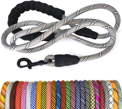Heavy Duty Rope Dog Leash, 6 FT Nylon Pet Leash, Soft Padded Handle Thick Lead Leashes for Large Medium Dogs (Orange, 1/2" X 6Ft)