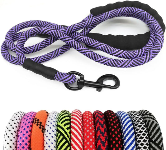 Heavy Duty Rope Dog Leash, 6 FT Nylon Pet Leash, Soft Padded Handle Thick Lead Leashes for Large Medium Dogs (Orange, 1/2" X 6Ft)