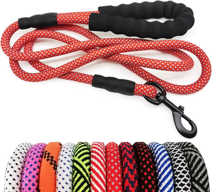 Heavy Duty Rope Dog Leash, 6 FT Nylon Pet Leash, Soft Padded Handle Thick Lead Leashes for Large Medium Dogs (Orange, 1/2" X 6Ft)