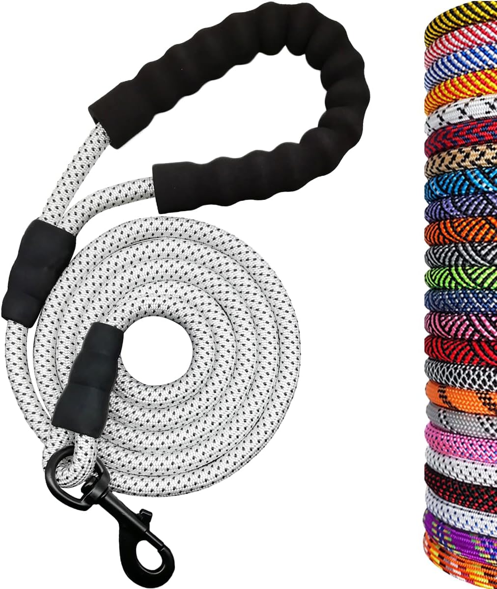 Heavy Duty Rope Dog Leash, 6 FT Nylon Pet Leash, Soft Padded Handle Thick Lead Leashes for Large Medium Dogs (Orange, 1/2" X 6Ft)