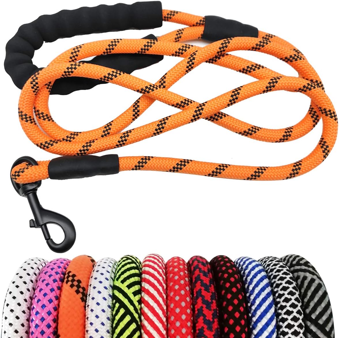 Heavy Duty Rope Dog Leash, 6 FT Nylon Pet Leash, Soft Padded Handle Thick Lead Leashes for Large Medium Dogs (Orange, 1/2" X 6Ft)