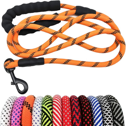 Heavy Duty Rope Dog Leash, 6 FT Nylon Pet Leash, Soft Padded Handle Thick Lead Leashes for Large Medium Dogs (Orange, 1/2" X 6Ft)