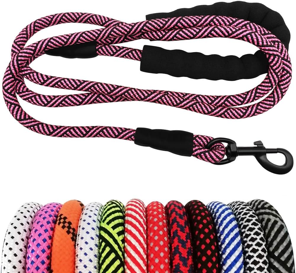 Heavy Duty Rope Dog Leash, 6 FT Nylon Pet Leash, Soft Padded Handle Thick Lead Leashes for Large Medium Dogs (Orange, 1/2" X 6Ft)
