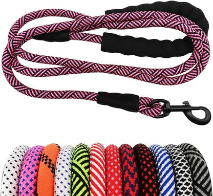 Heavy Duty Rope Dog Leash, 6 FT Nylon Pet Leash, Soft Padded Handle Thick Lead Leashes for Large Medium Dogs (Orange, 1/2" X 6Ft)