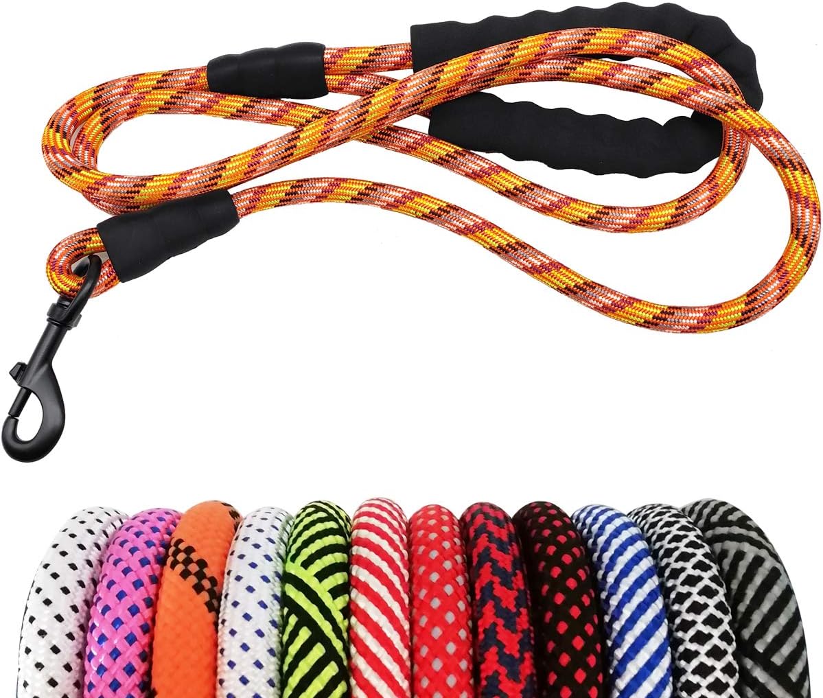 Heavy Duty Rope Dog Leash, 6 FT Nylon Pet Leash, Soft Padded Handle Thick Lead Leashes for Large Medium Dogs (Orange, 1/2" X 6Ft)