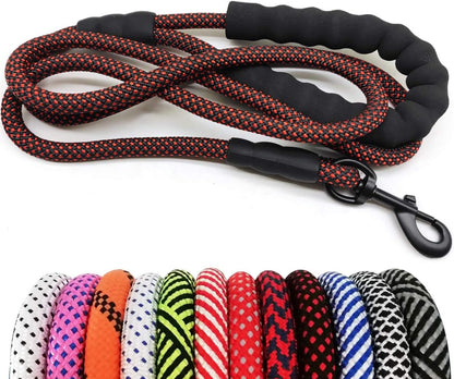 Heavy Duty Rope Dog Leash, 6 FT Nylon Pet Leash, Soft Padded Handle Thick Lead Leashes for Large Medium Dogs (Orange, 1/2" X 6Ft)