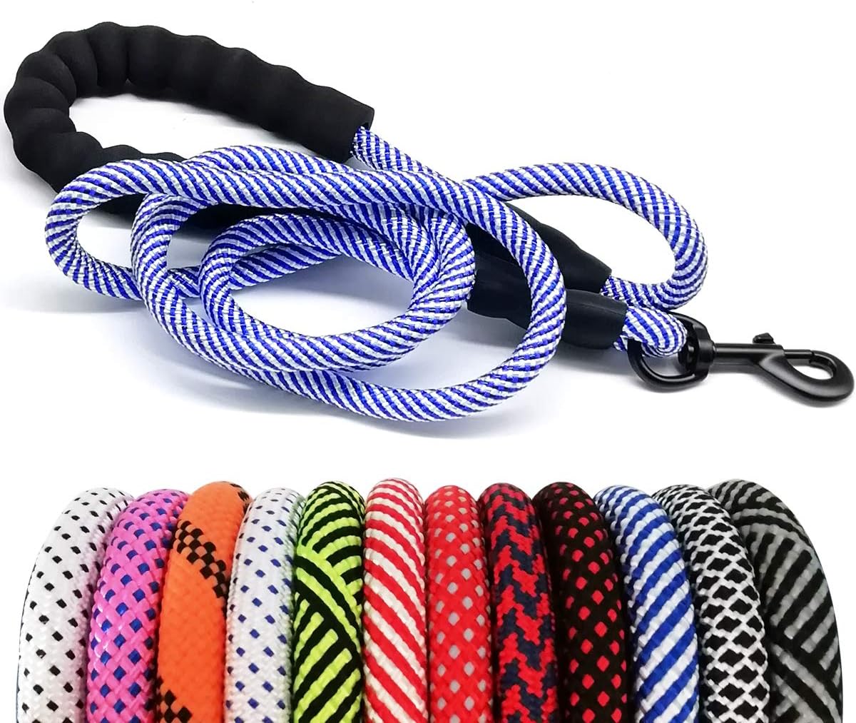Heavy Duty Rope Dog Leash, 6 FT Nylon Pet Leash, Soft Padded Handle Thick Lead Leashes for Large Medium Dogs (Orange, 1/2" X 6Ft)