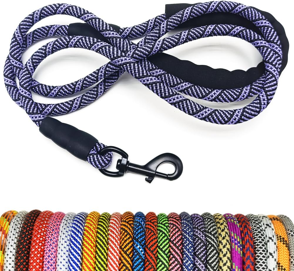 Heavy Duty Rope Dog Leash, 6 FT Nylon Pet Leash, Soft Padded Handle Thick Lead Leashes for Large Medium Dogs (Orange, 1/2" X 6Ft)