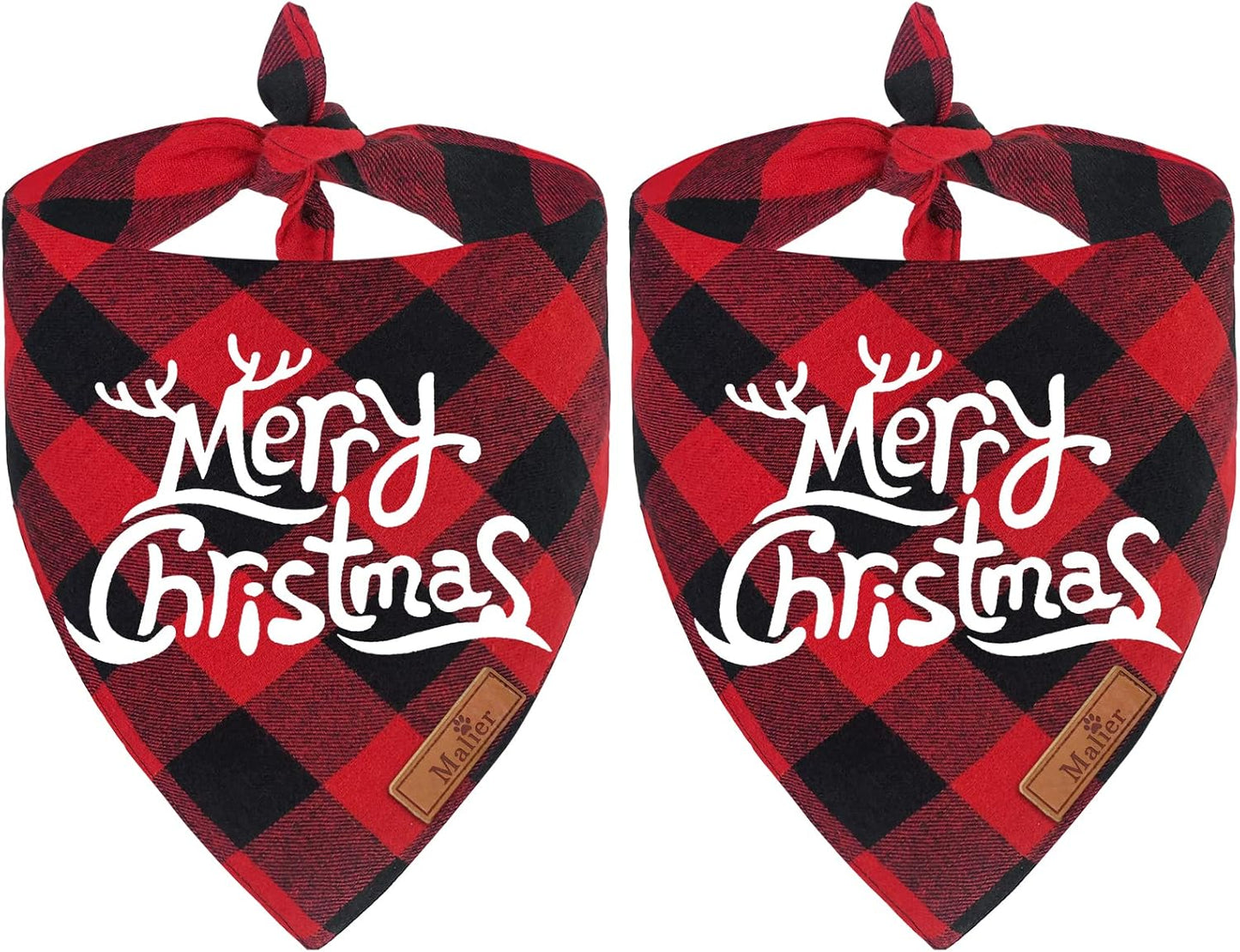 2 Pack Christmas Buffalo Plaid Dog Bandanas - Scarf Triangle Bibs Kerchief Merry Christmas Pet Costume for Small Medium Large Dogs Cats (Christmas 1, Small)