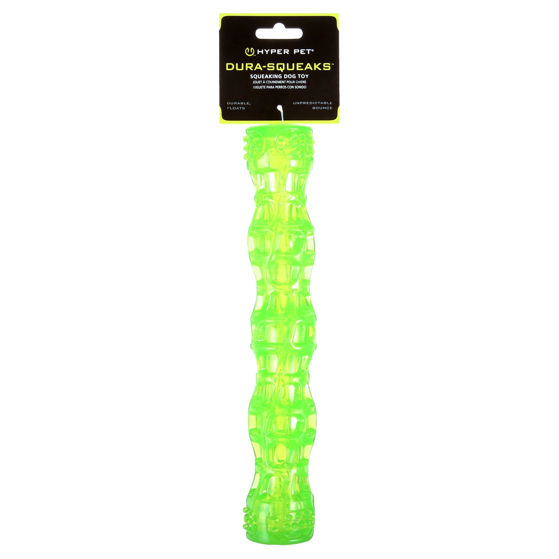 Dura-Squeaks Durable Non-Toxic TPR Bouncing Super Squeaky Dog Toy, Large Stick, Green