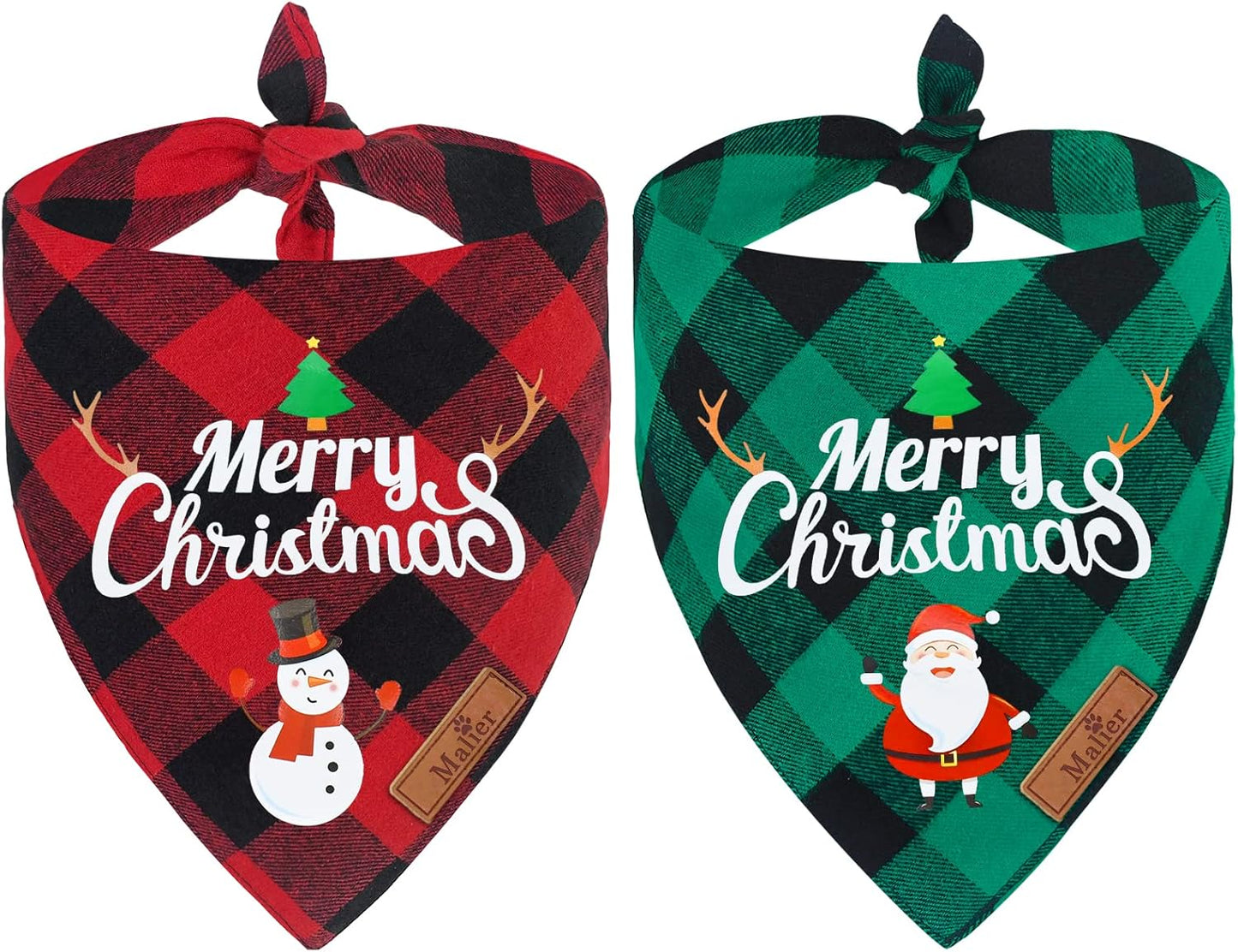 2 Pack Christmas Buffalo Plaid Dog Bandanas - Scarf Triangle Bibs Kerchief Merry Christmas Pet Costume for Small Medium Large Dogs Cats (Christmas 1, Small)