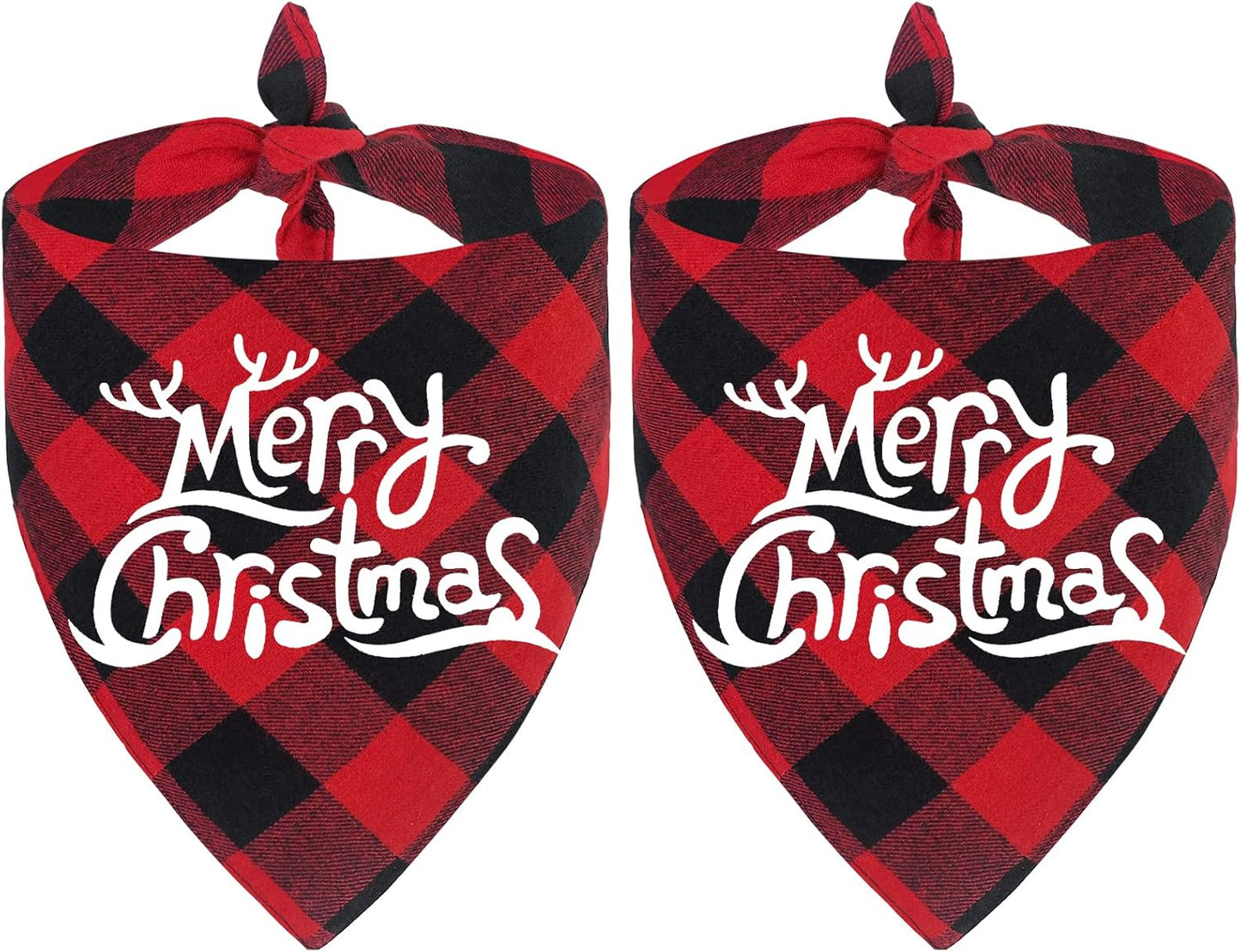 2 Pack Christmas Buffalo Plaid Dog Bandanas - Scarf Triangle Bibs Kerchief Merry Christmas Pet Costume for Small Medium Large Dogs Cats (Christmas 1, Small)