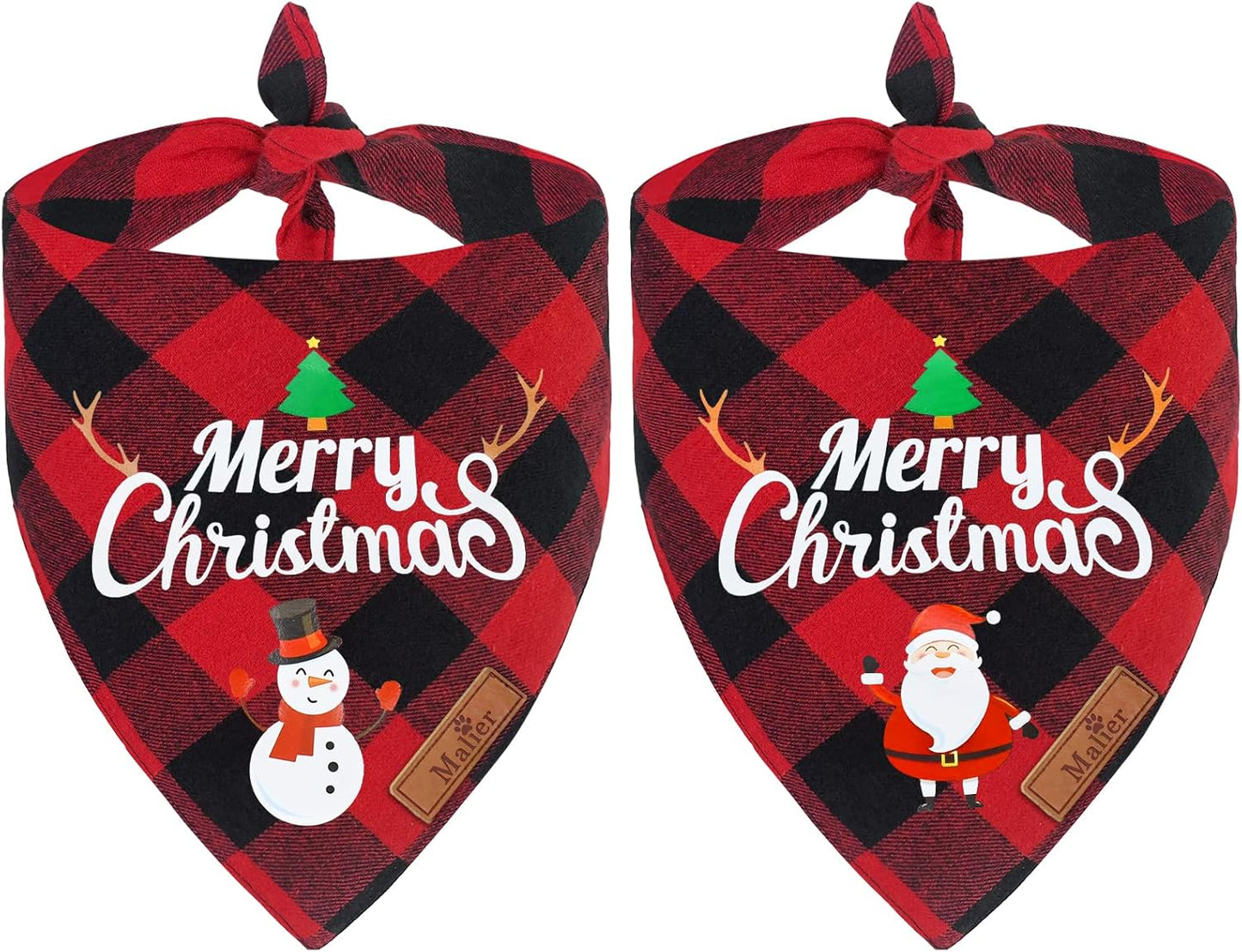 2 Pack Christmas Buffalo Plaid Dog Bandanas - Scarf Triangle Bibs Kerchief Merry Christmas Pet Costume for Small Medium Large Dogs Cats (Christmas 1, Small)