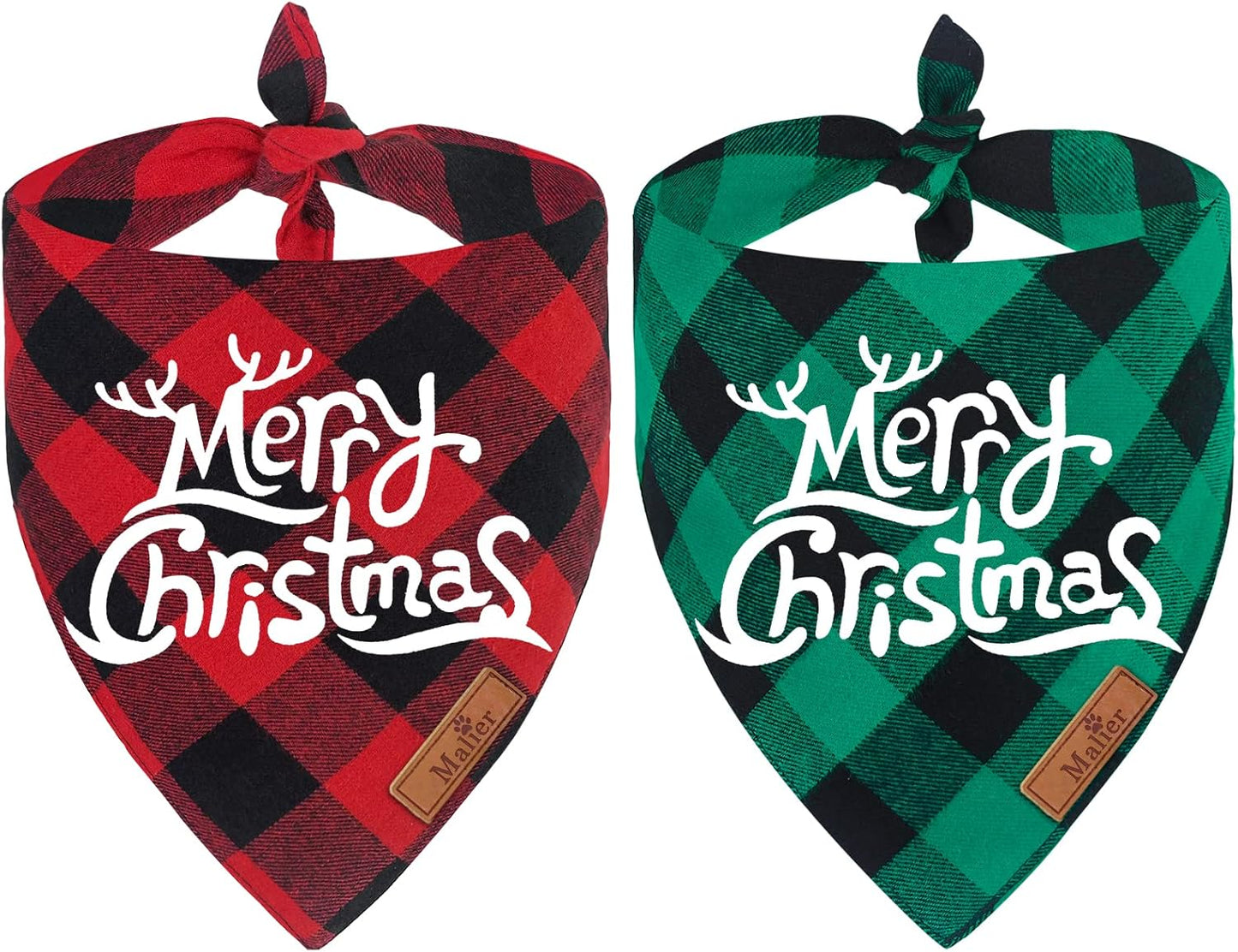 2 Pack Christmas Buffalo Plaid Dog Bandanas - Scarf Triangle Bibs Kerchief Merry Christmas Pet Costume for Small Medium Large Dogs Cats (Christmas 1, Small)